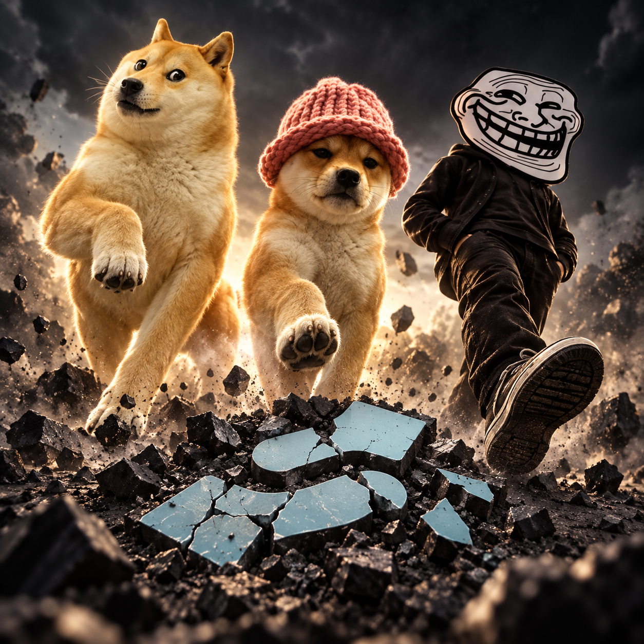 Meme trench walk through rubble