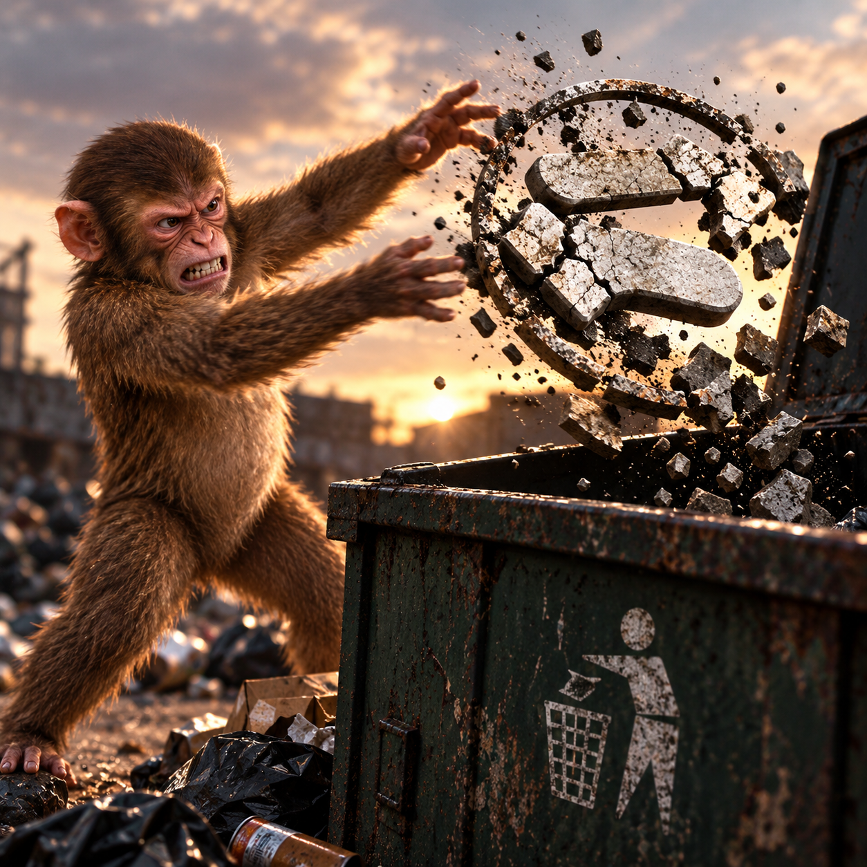Monkey smashing the stone mark